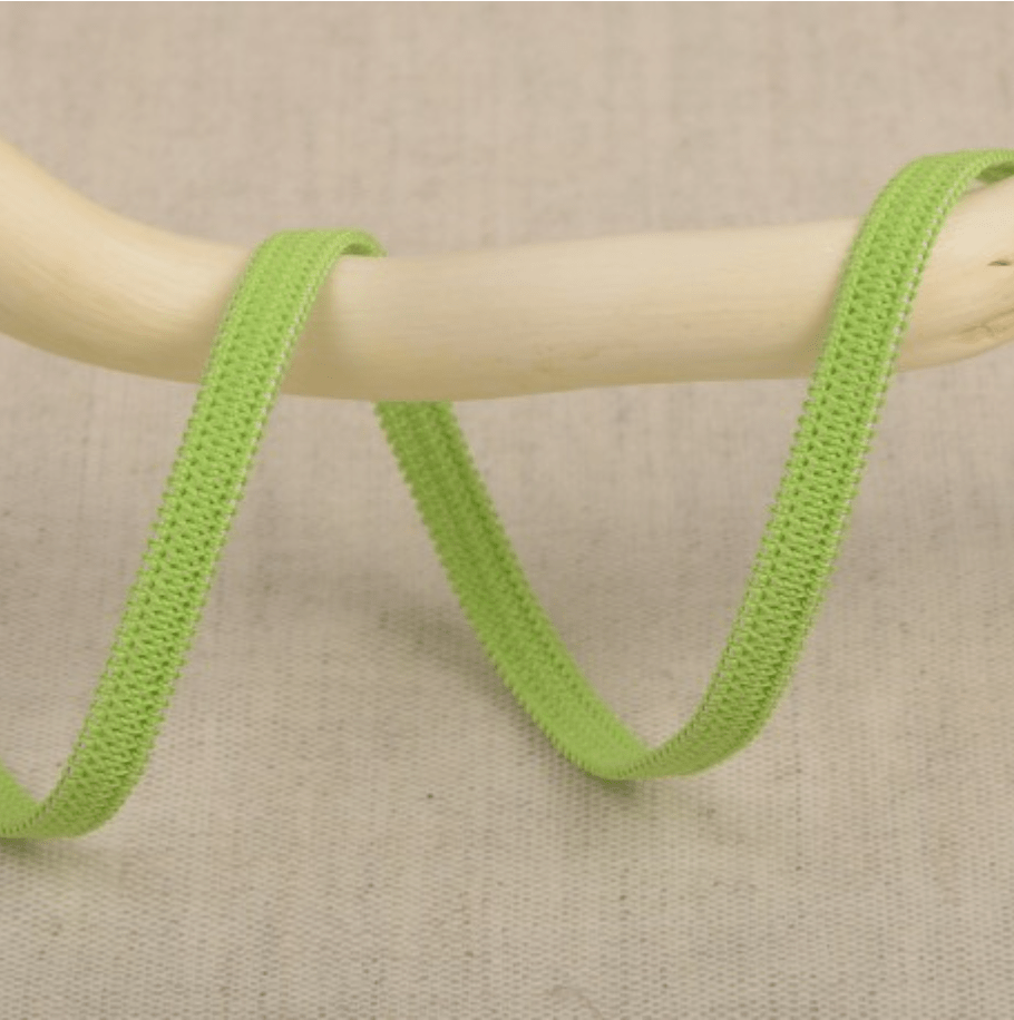 Green elastic ribbon with a textured edge.