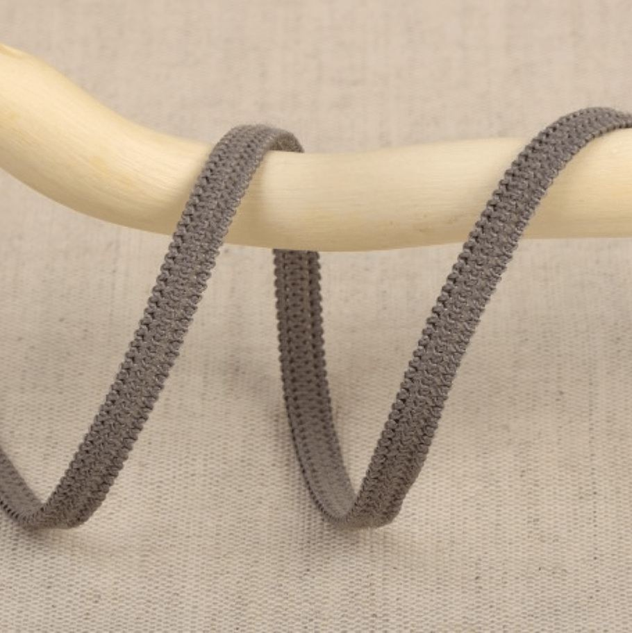 Stephanoise grey elastic ribbon, 5mm wide, with a textured knit pattern.