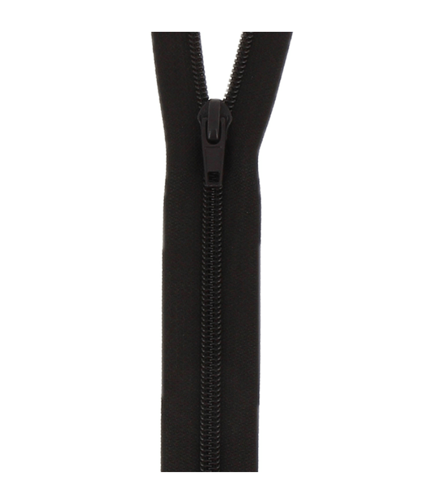 Black nylon open-end coil zipper with a black slider.