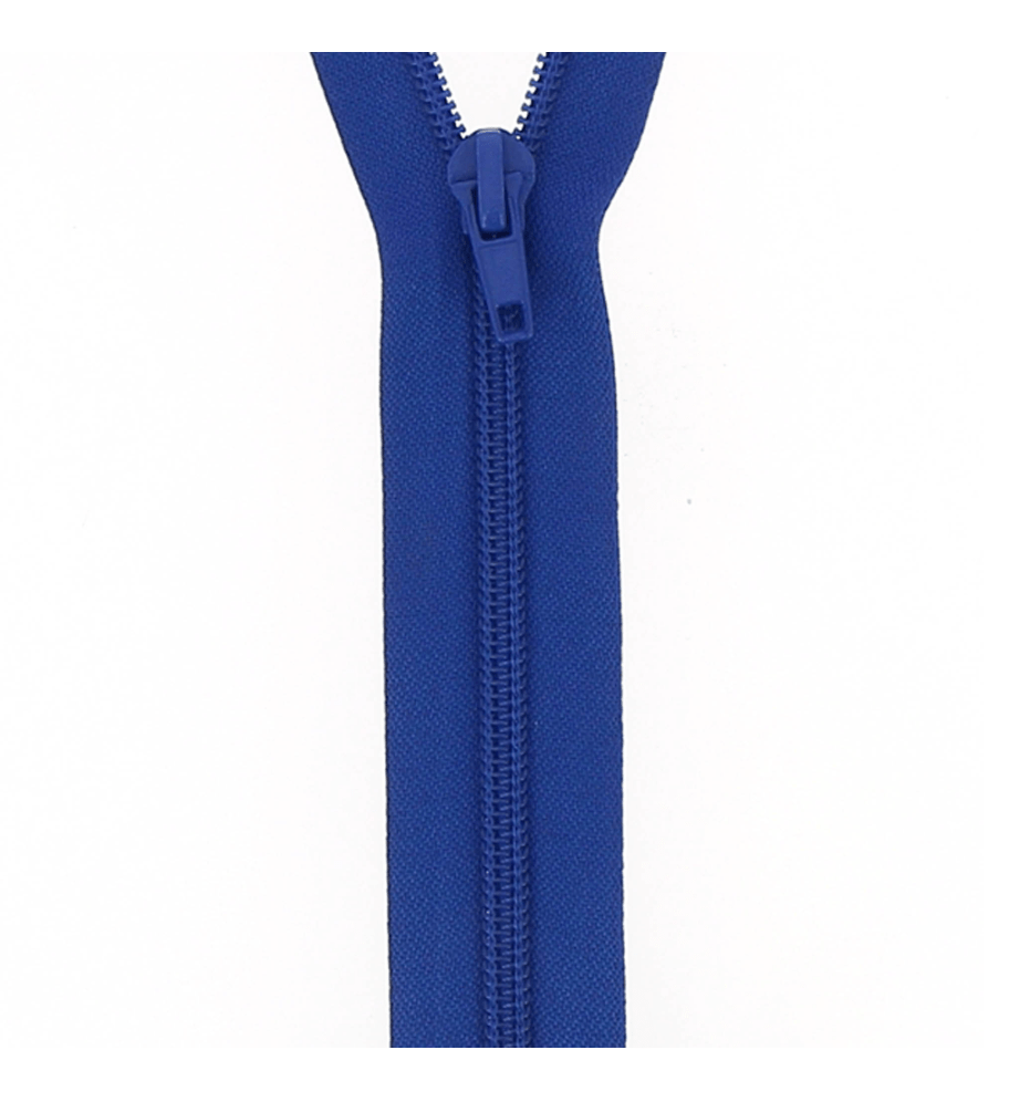 Blue nylon open-end coil zipper with a medium weight.