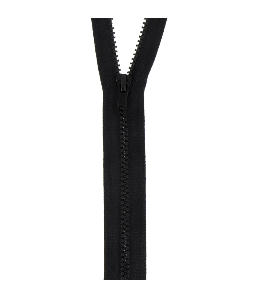 Black 70cm open-end plastic tooth zipper with a black slider.