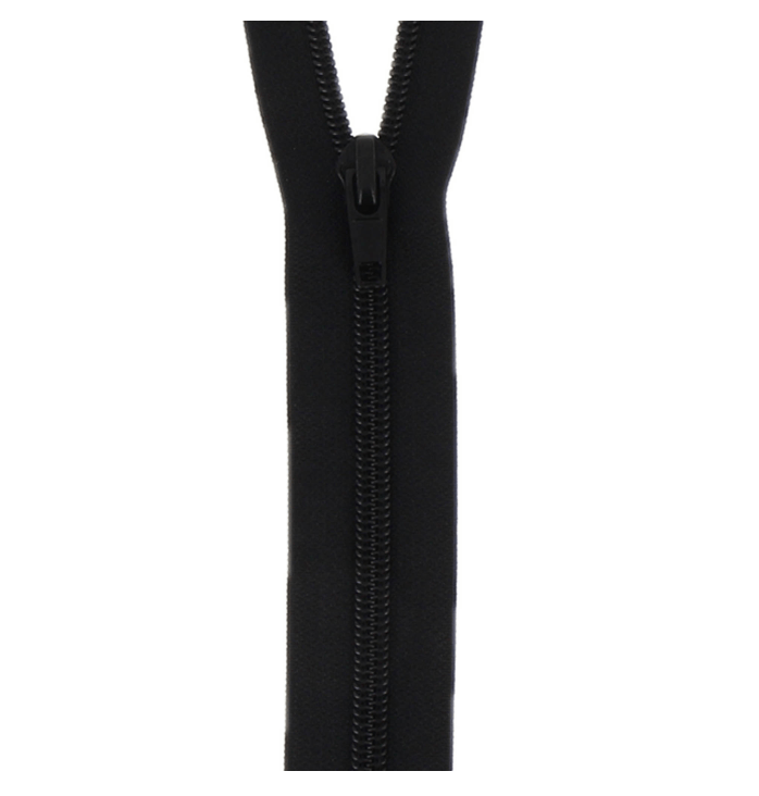 Black nylon open-end coil zipper with a black slider.