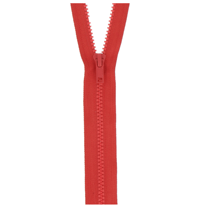 Red nylon open-end zipper with a medium weight coil.