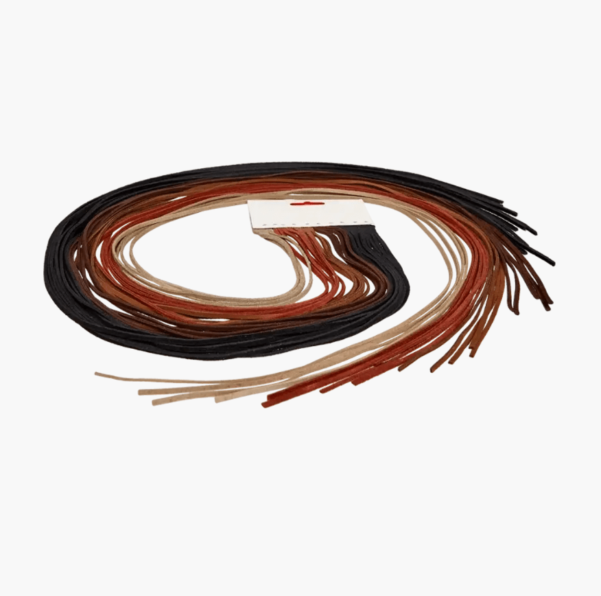 A bundle of 3mm wide suede ribbons in black, brown, and tan.