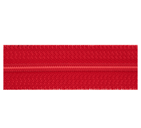Red polyester open-end zipper with a 6mm chain.