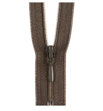 A 45cm closed-end polyester zipper in a dark brown color.
