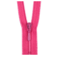 Closed end pink polyester zipper with a pink slider.