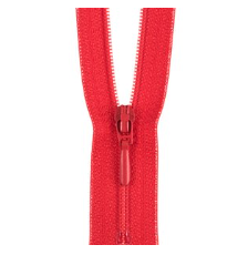 Closed end red polyester zipper with a red slider.