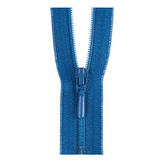 Closed end blue polyester zipper with a slider.
