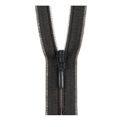Closed end dark grey polyester zipper with a black slider.