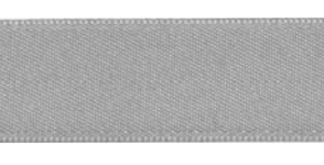 Gray double-faced satin ribbon, 15mm wide.