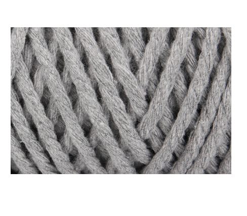 Close-up of grey twisted yarn for crafts.
