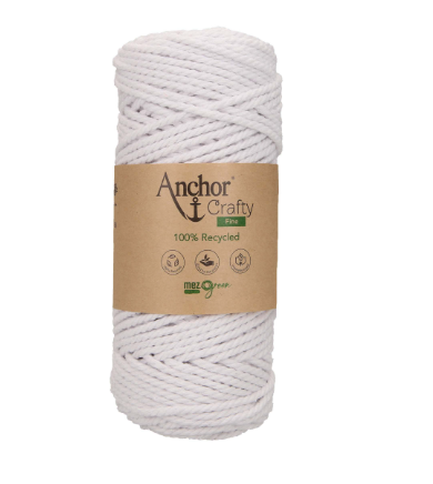 White Anchor Crafty Fine 3mm twisted recycled yarn on a spool.