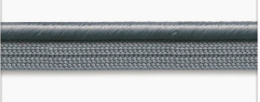 Silky piping trim made of grey rayon fabric.