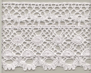 White cotton torchon lace trim with intricate openwork patterns.