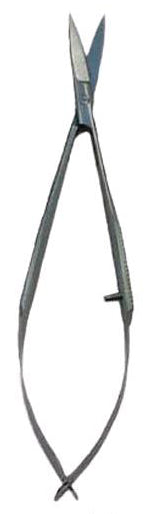 Madeira 4.5 inch straight blade squeezer scissors with a long narrow reach and spring-action handle.