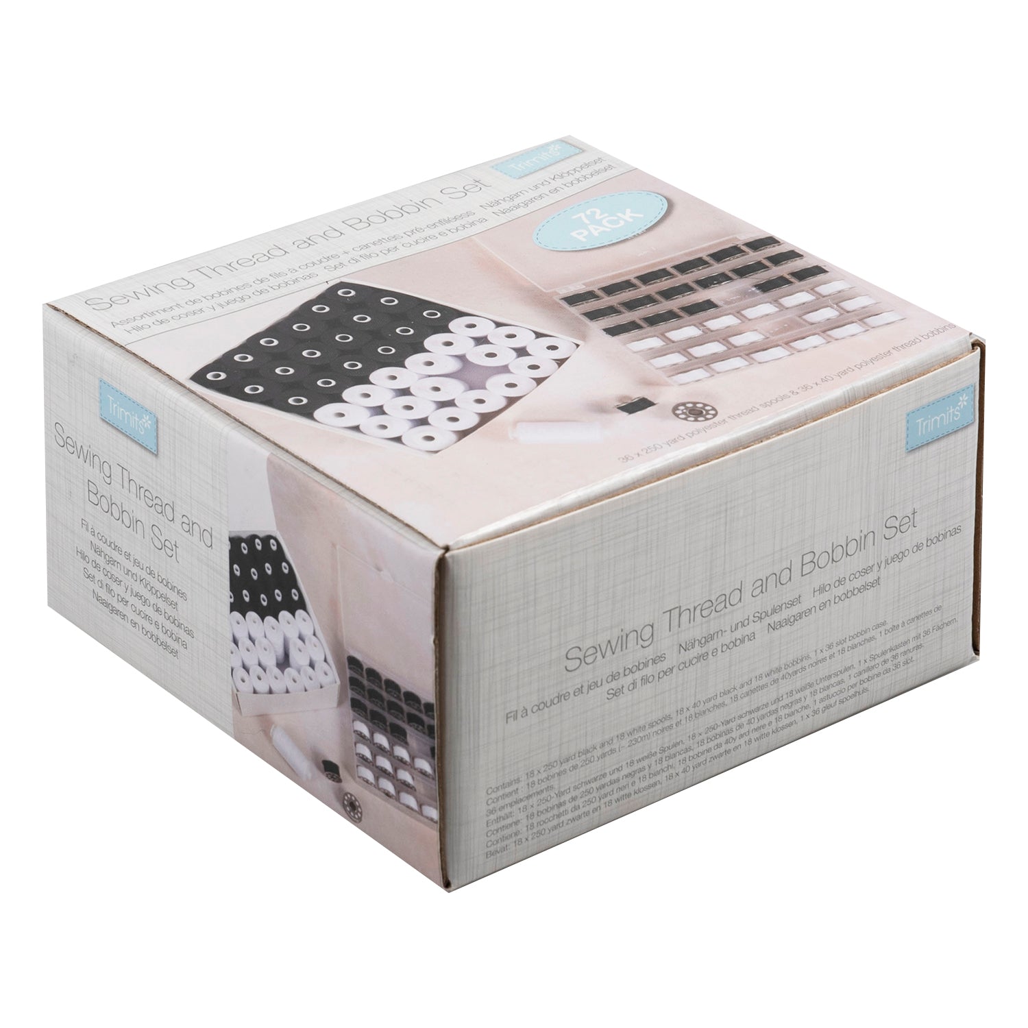 Thread and Bobbin Set: Black and White: 72 Pieces