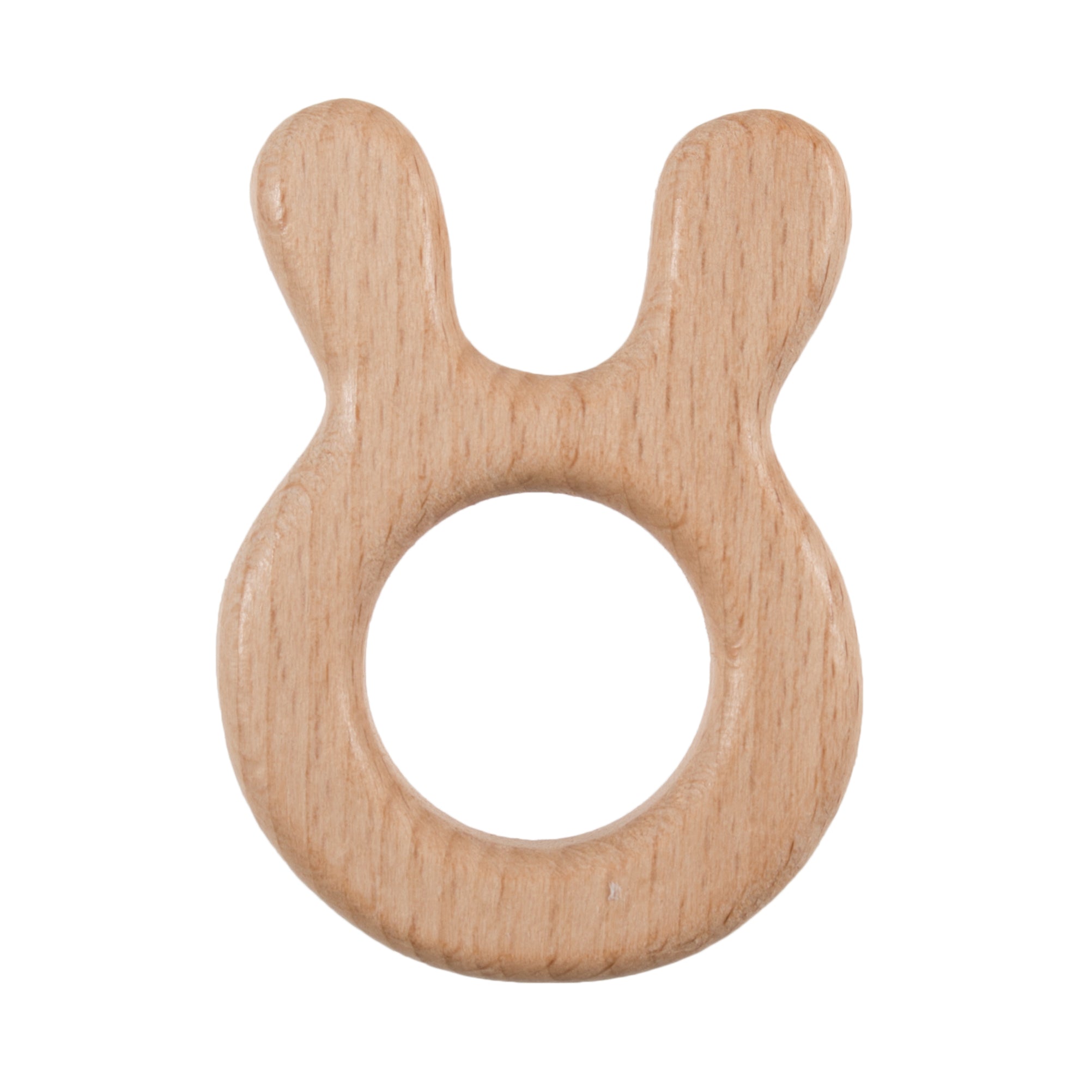 Smooth beech wood macrame craft ring in a rabbit animal shape with a central circular cutout.
