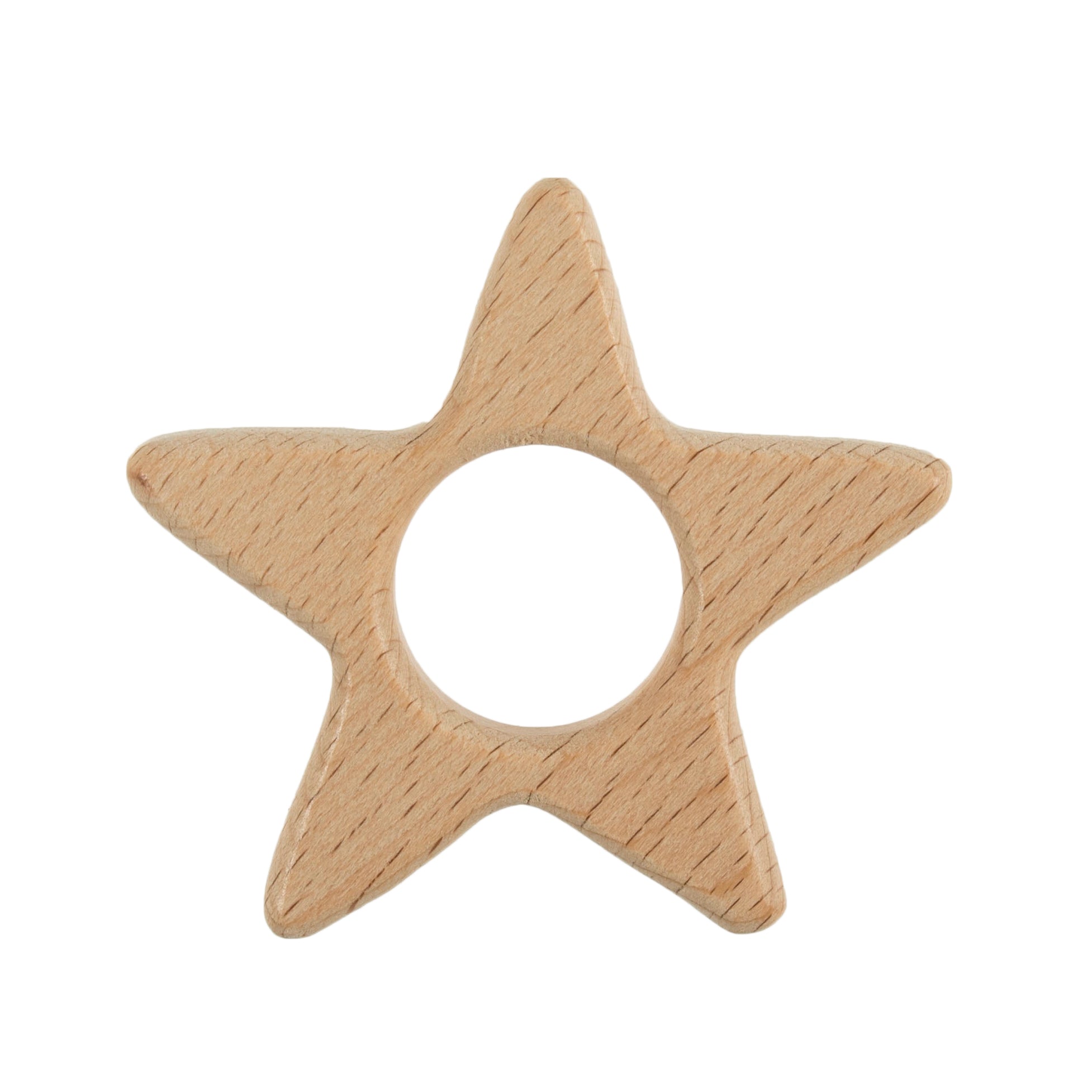 A smooth, star-shaped beech wood craft ring with a circular cutout in the center.