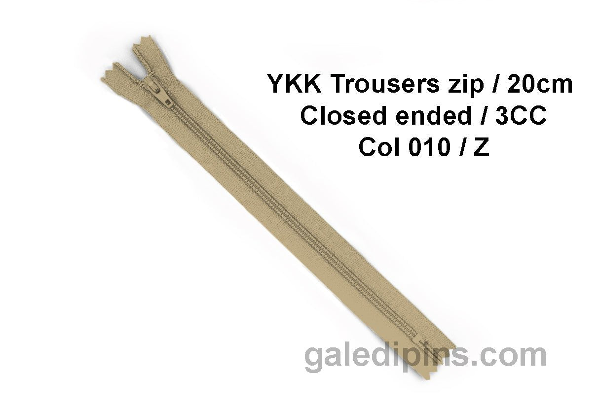 YKK Closed Ended Standard Coil 20cm Zip - SHADE CARD Z to AD - Galedi Pins