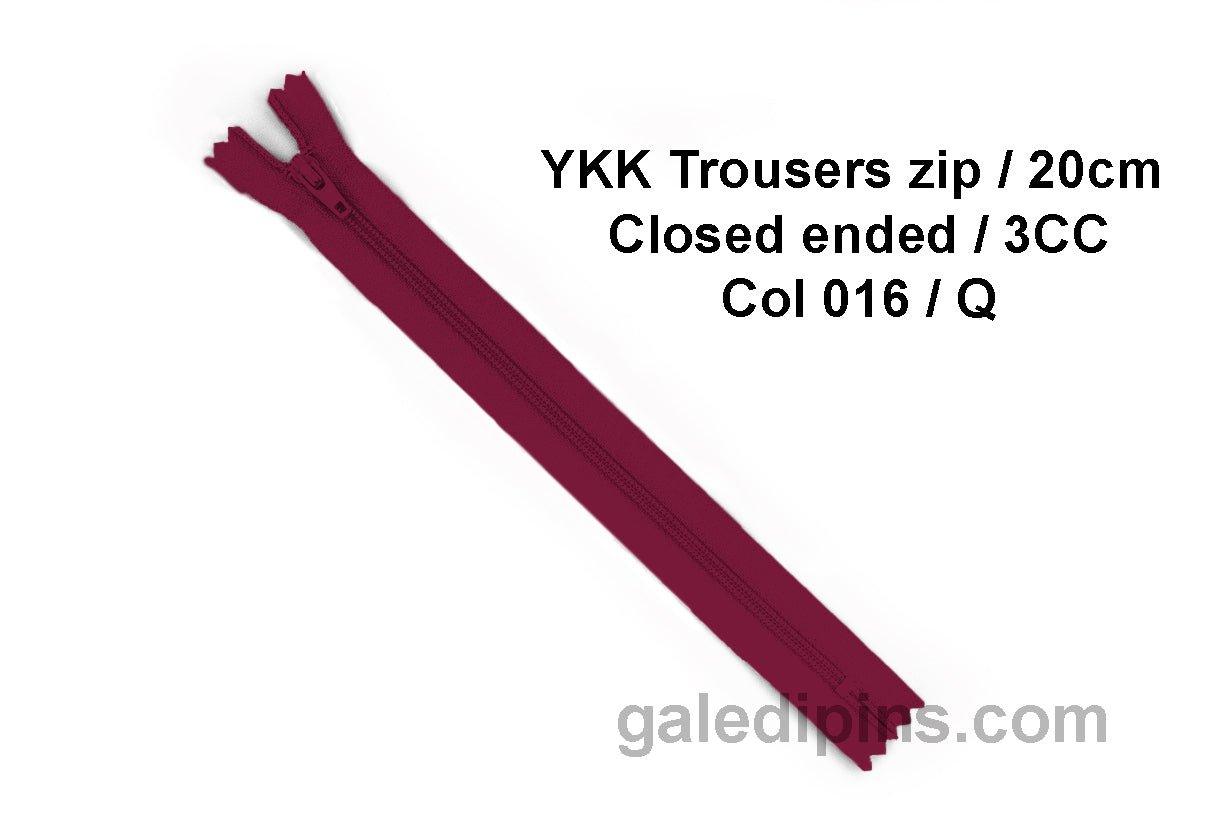 YKK Closed Ended Standard Coil 20cm Zip - SHADE CARD P to T - Galedi Pins