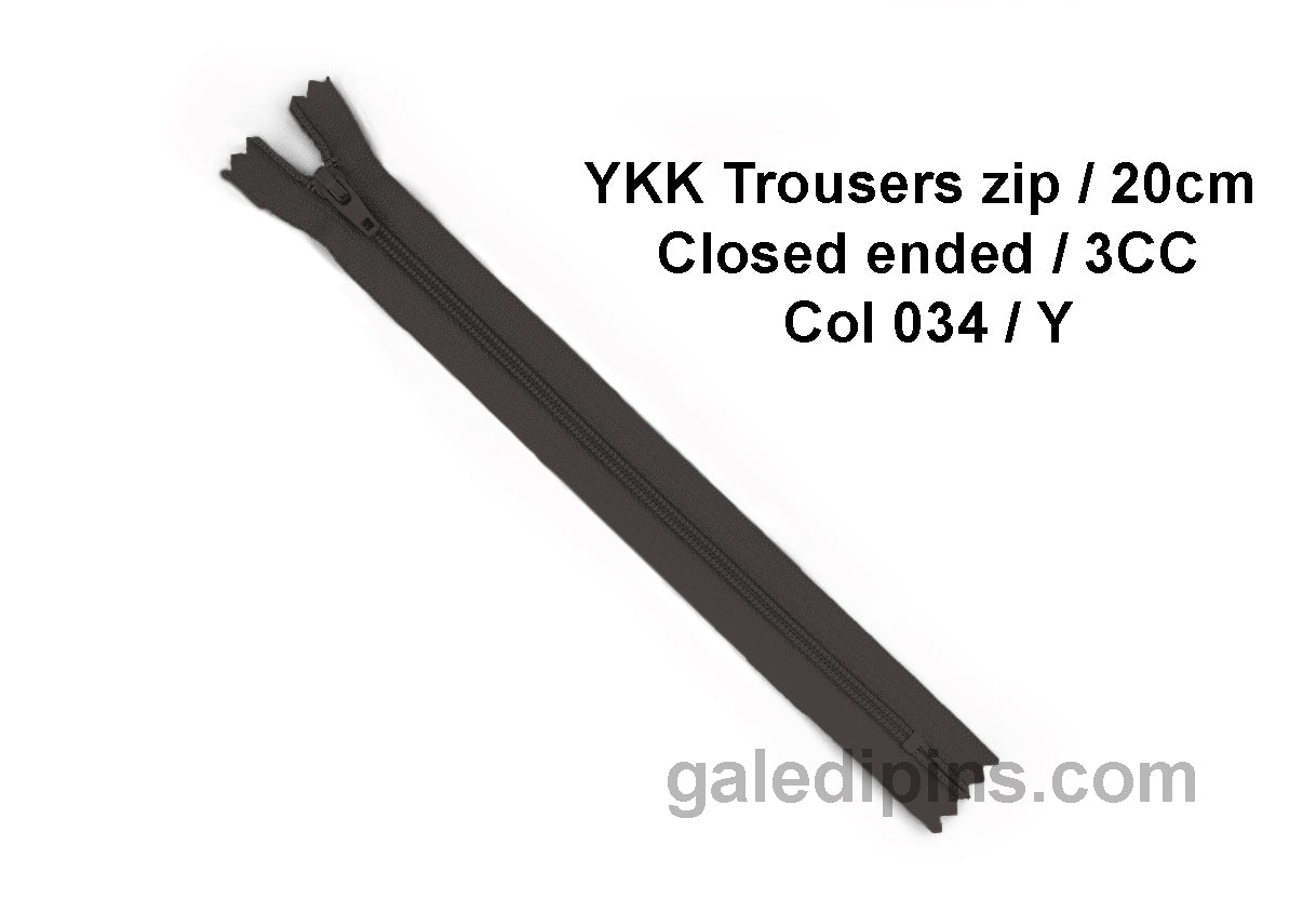 YKK Closed Ended Standard Coil 20cm Zip - SHADE CARD U to Y - Galedi Pins