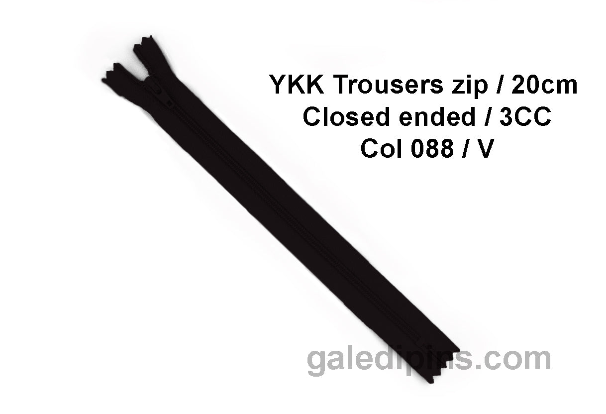 YKK Closed Ended Standard Coil 20cm Zip - SHADE CARD U to Y - Galedi Pins