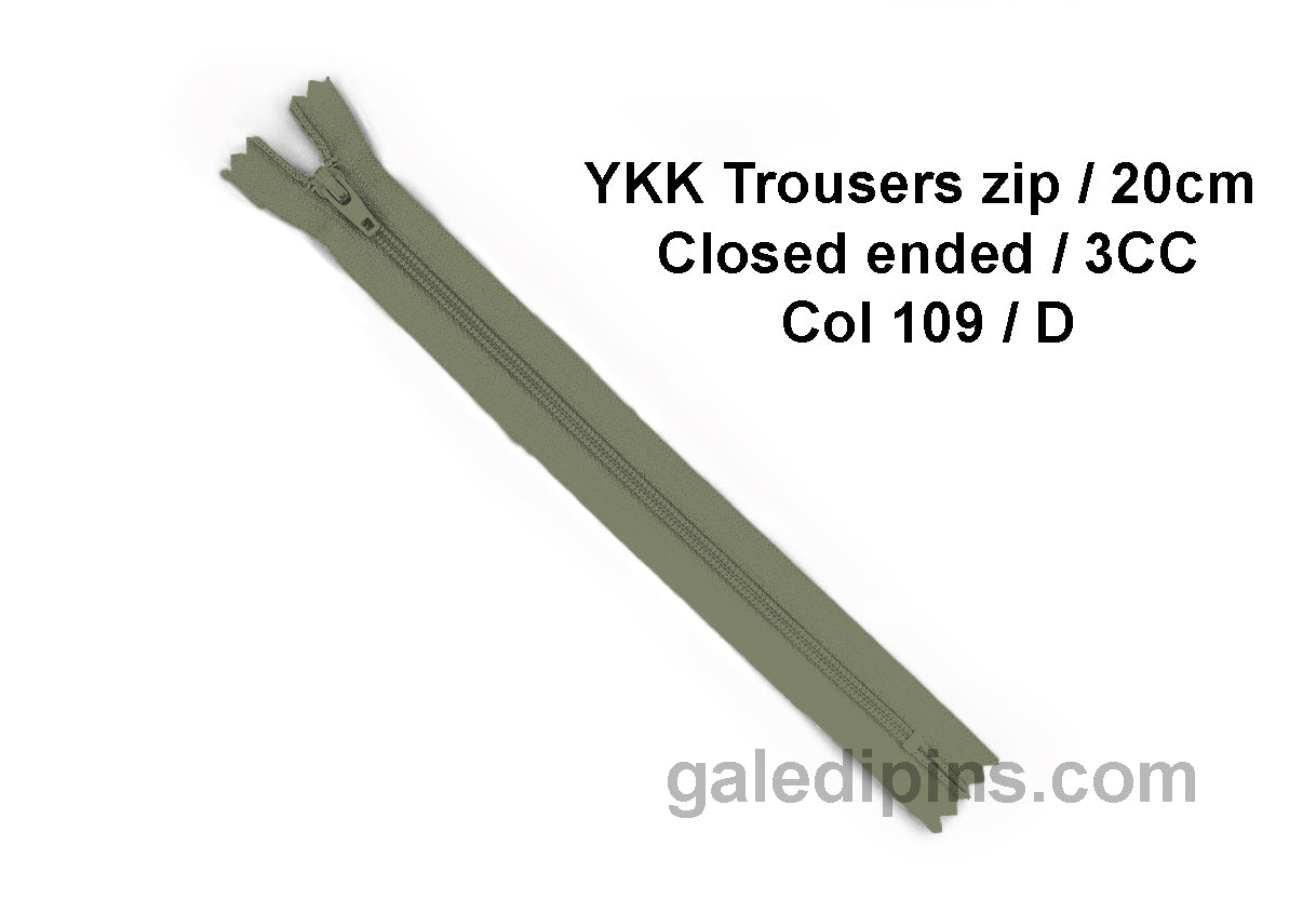 YKK Closed Ended Standard Coil 20cm Zip - SHADE CARD A - E - Galedi Pins