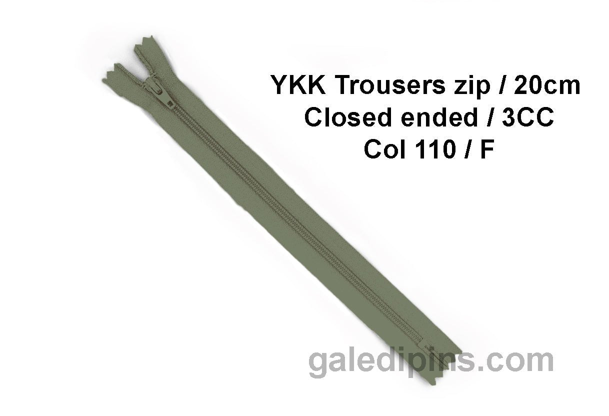 YKK Closed Ended Standard Coil 20cm Zip - SHADE CARD F to J - Galedi Pins
