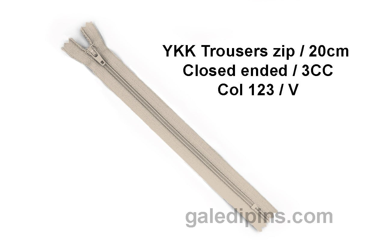 YKK Closed Ended Standard Coil 20cm Zip - SHADE CARD U to Y - Galedi Pins