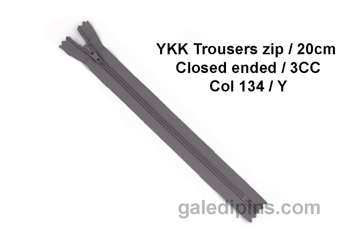 YKK Closed Ended Standard Coil 20cm Zip - SHADE CARD U to Y - Galedi Pins
