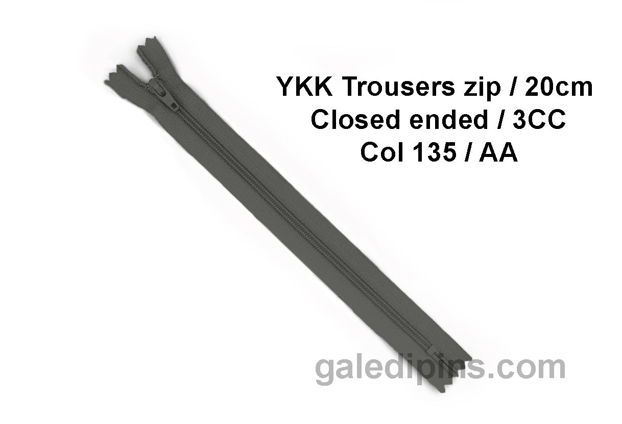 YKK Closed Ended Standard Coil 20cm Zip - SHADE CARD Z to AD - Galedi Pins