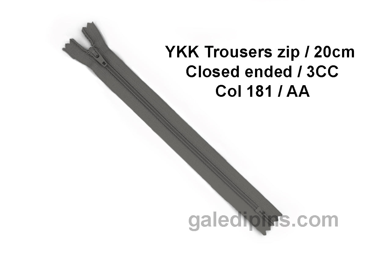 YKK Closed Ended Standard Coil 20cm Zip - SHADE CARD Z to AD - Galedi Pins