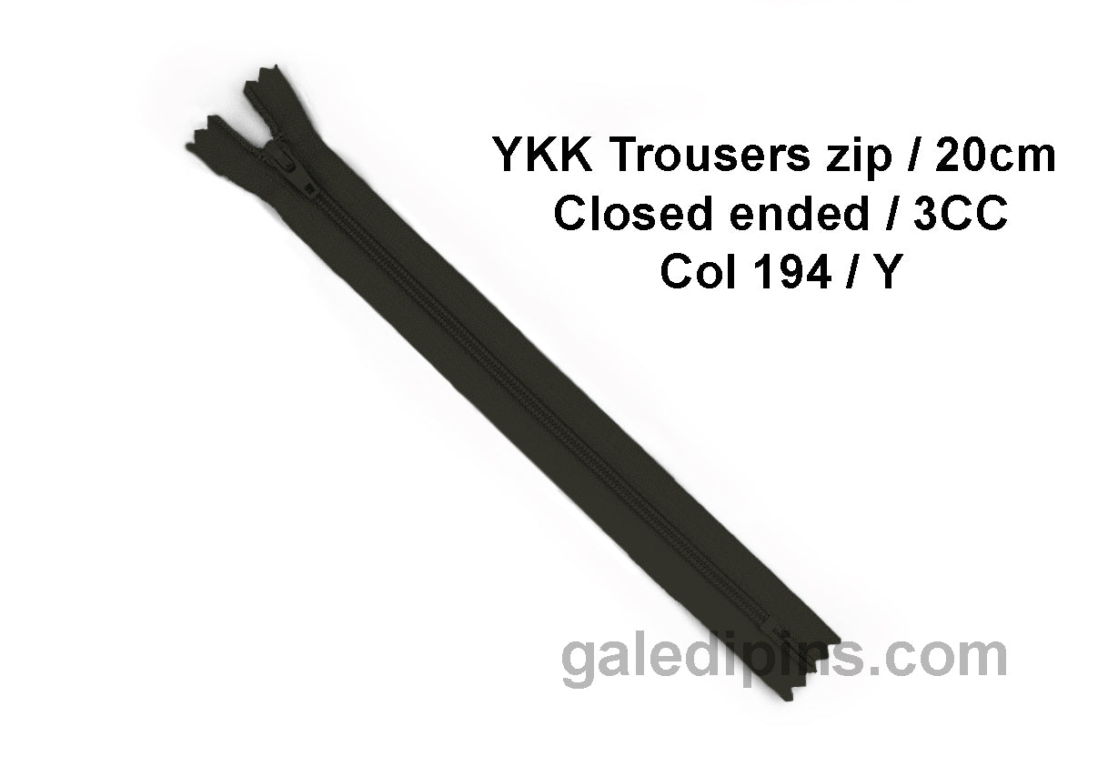YKK Closed Ended Standard Coil 20cm Zip - SHADE CARD U to Y - Galedi Pins