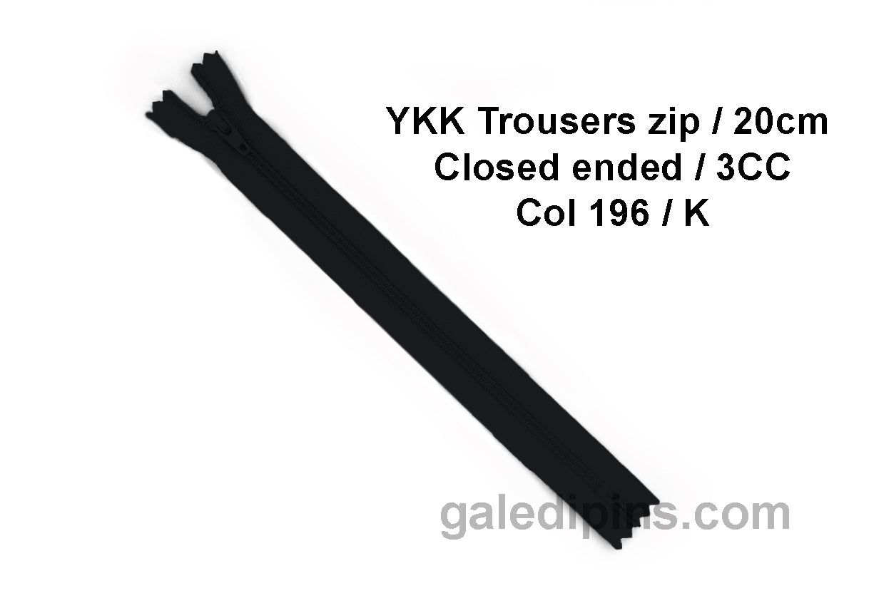 YKK Closed Ended Standard Coil 20cm Zip - SHADE CARD K to O - Galedi Pins
