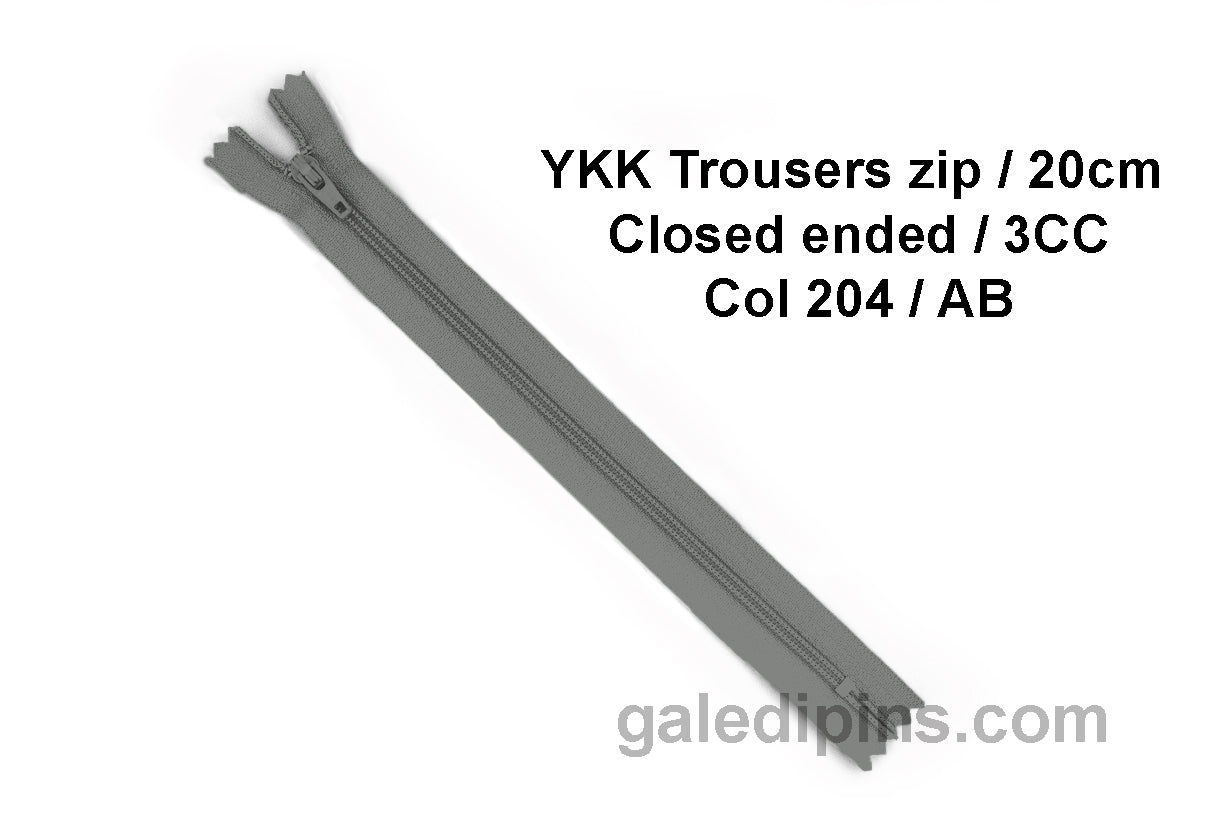YKK Closed Ended Standard Coil 20cm Zip - SHADE CARD Z to AD - Galedi Pins