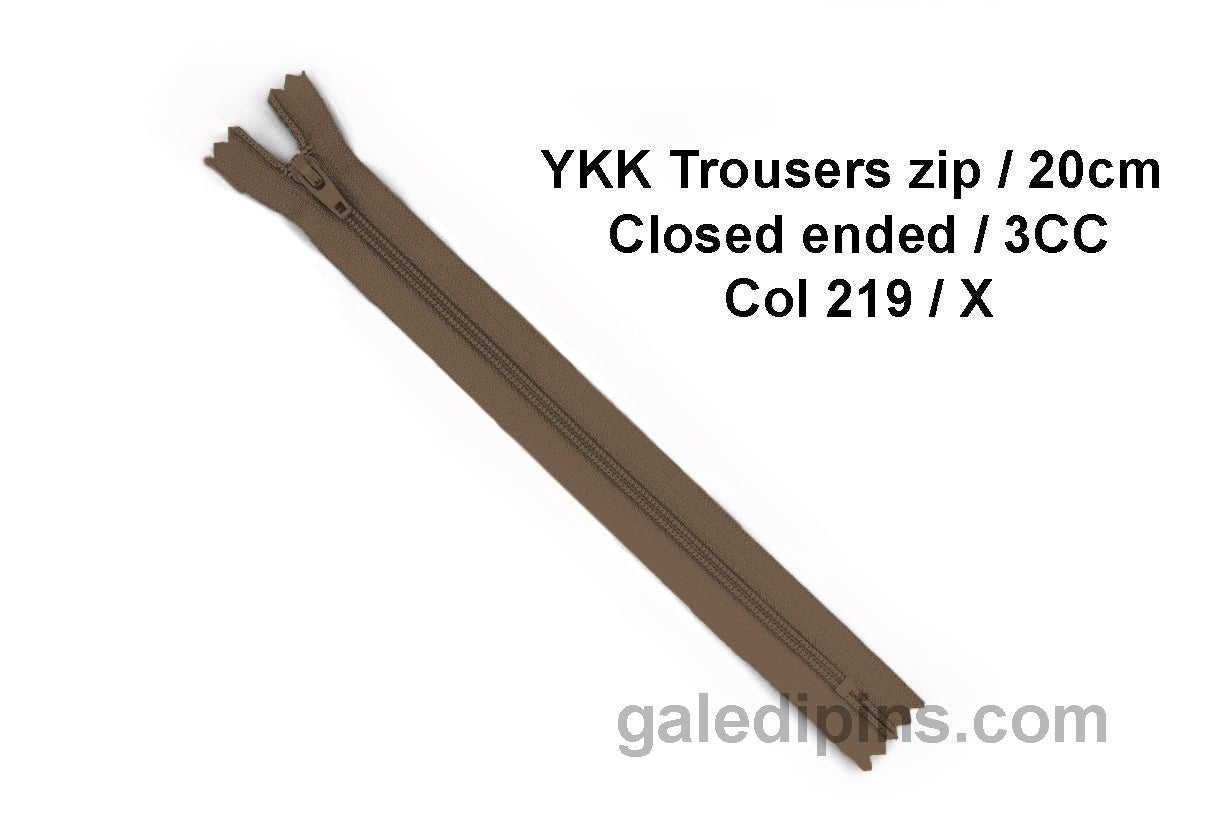 YKK Closed Ended Standard Coil 20cm Zip - SHADE CARD U to Y - Galedi Pins