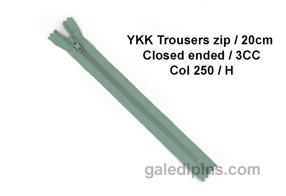 YKK Closed Ended Standard Coil 20cm Zip - SHADE CARD F to J - Galedi Pins
