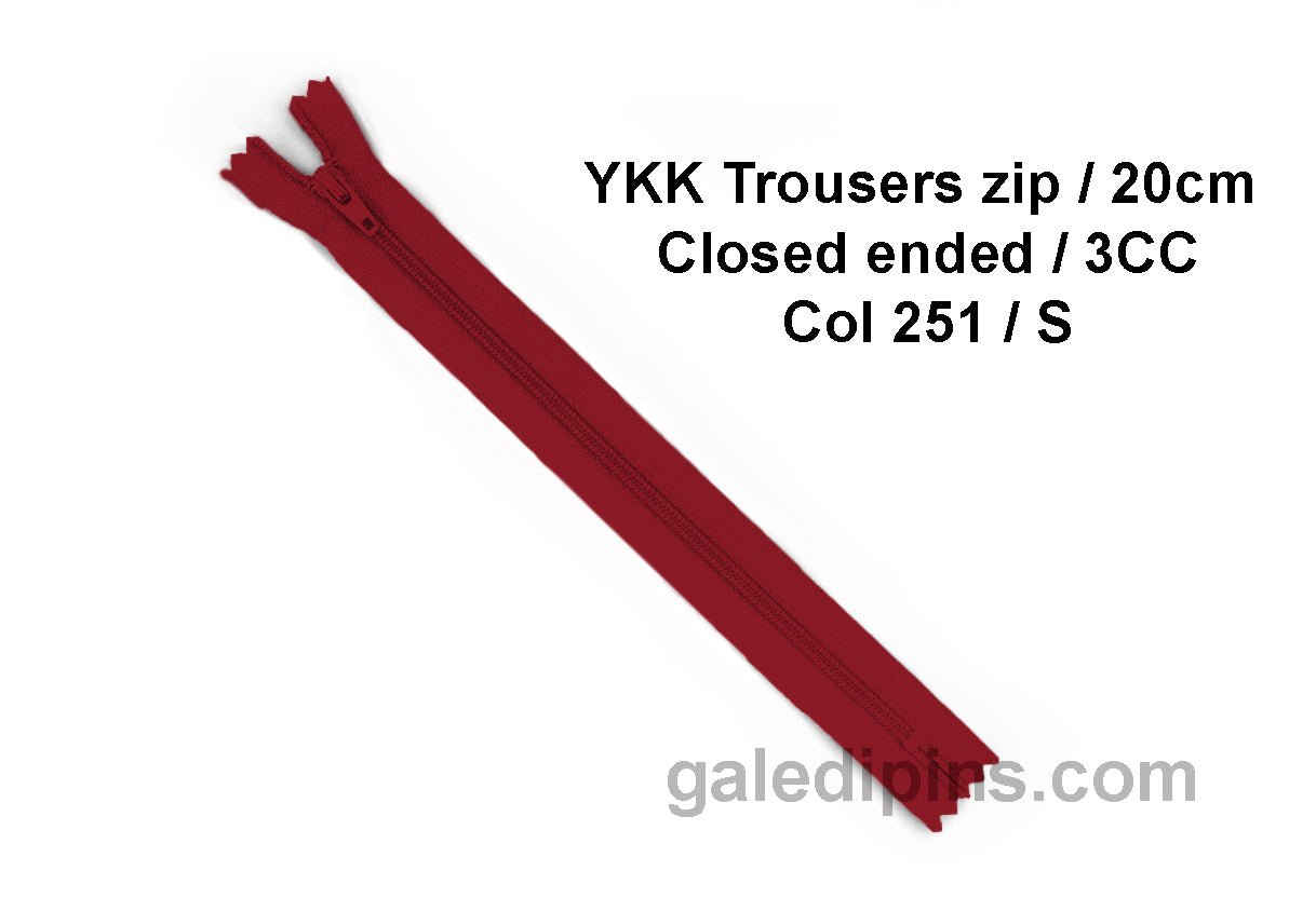 YKK Closed Ended Standard Coil 20cm Zip - SHADE CARD P to T - Galedi Pins