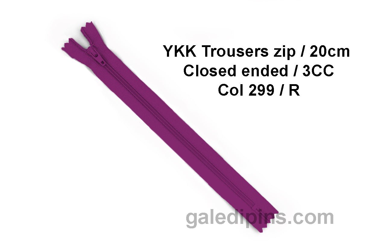 YKK Closed Ended Standard Coil 20cm Zip - SHADE CARD P to T - Galedi Pins