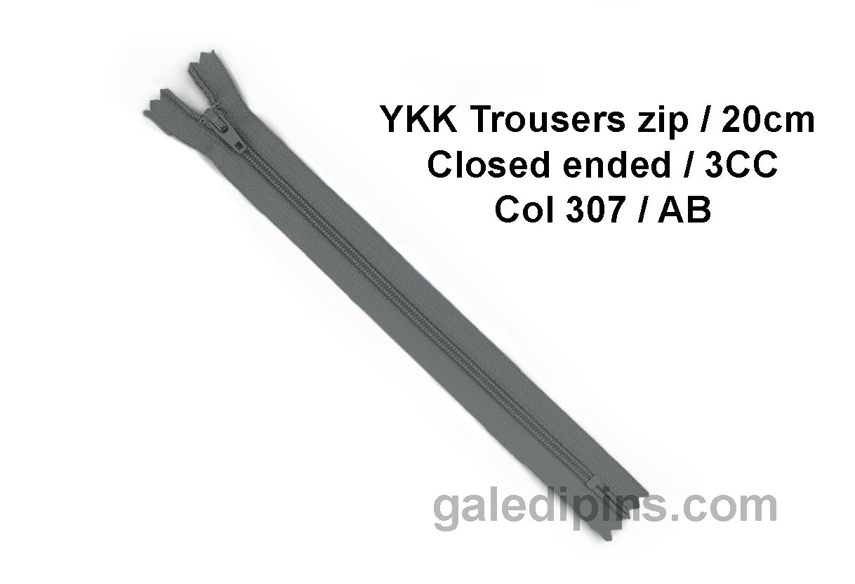 YKK Closed Ended Standard Coil 20cm Zip - SHADE CARD Z to AD - Galedi Pins