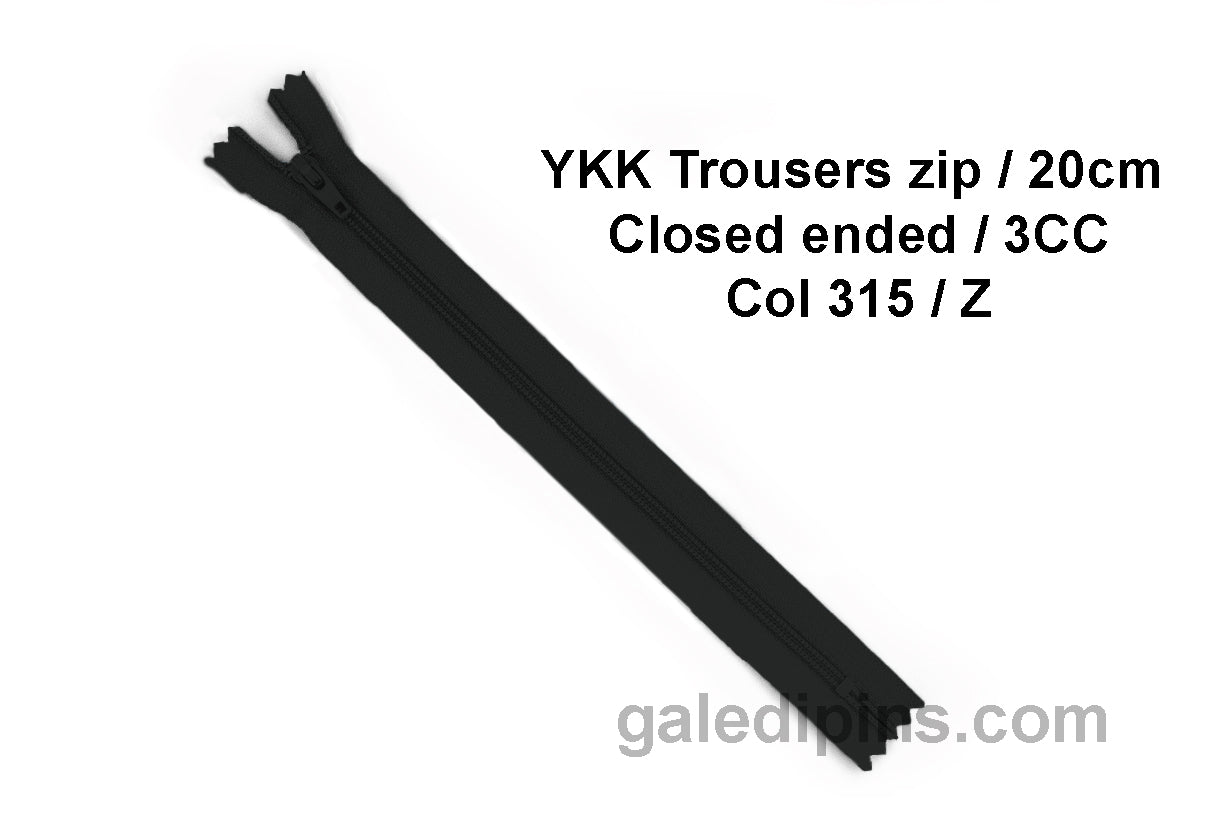 YKK Closed Ended Standard Coil 20cm Zip - SHADE CARD Z to AD - Galedi Pins