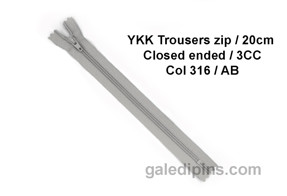 YKK Closed Ended Standard Coil 20cm Zip - SHADE CARD Z to AD - Galedi Pins