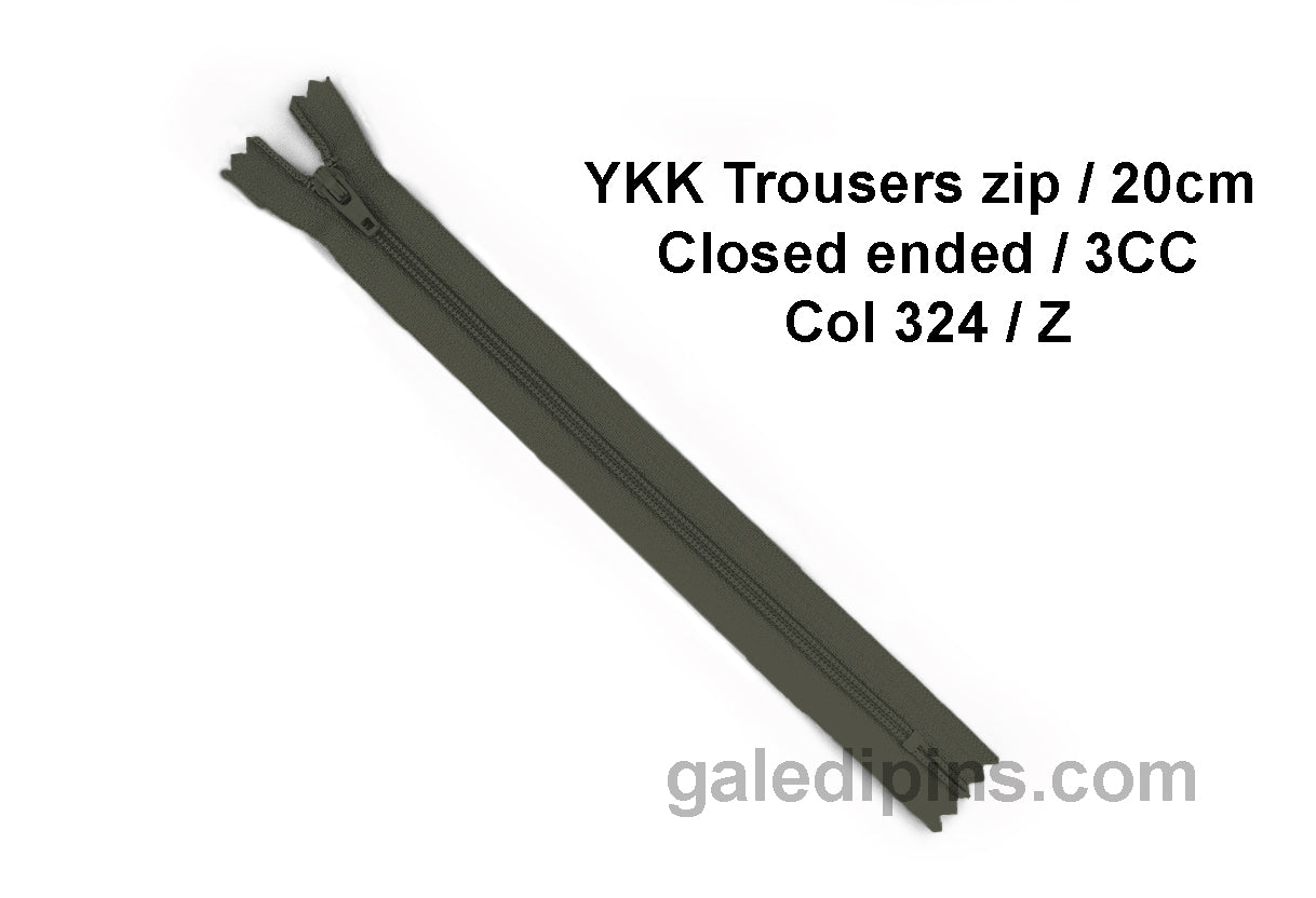 YKK Closed Ended Standard Coil 20cm Zip - SHADE CARD Z to AD - Galedi Pins