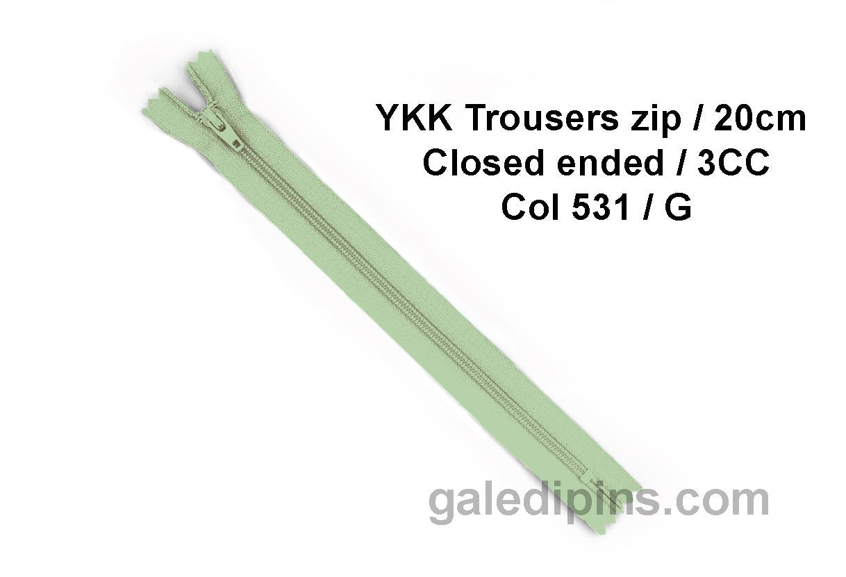 YKK Closed Ended Standard Coil 20cm Zip - SHADE CARD F to J - Galedi Pins