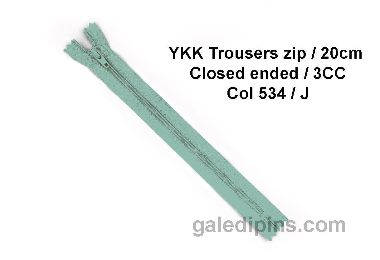 YKK Closed Ended Standard Coil 20cm Zip - SHADE CARD F to J - Galedi Pins