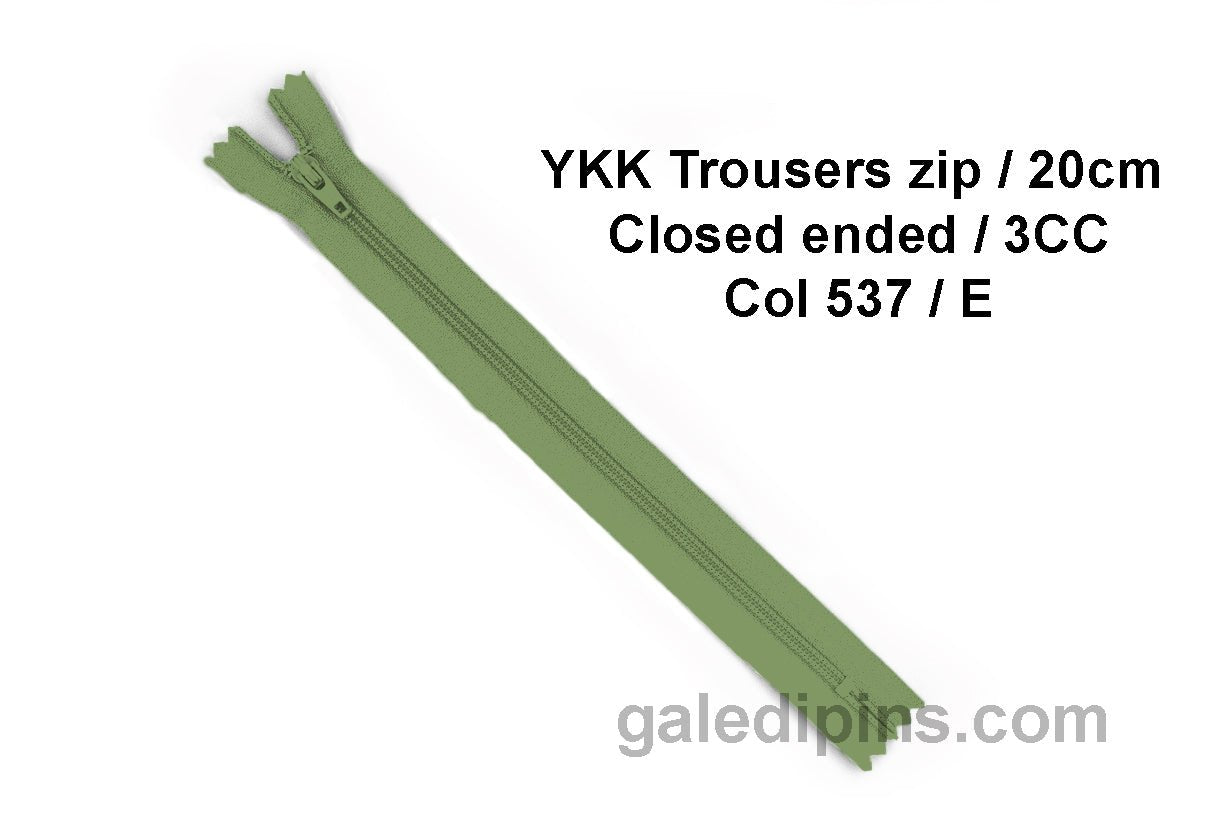 YKK Closed Ended Standard Coil 20cm Zip - SHADE CARD A - E - Galedi Pins