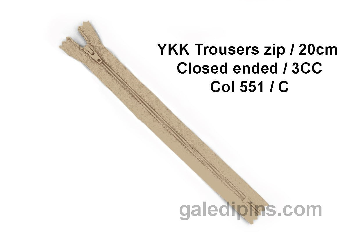 YKK Closed Ended Standard Coil 20cm Zip - SHADE CARD A - E - Galedi Pins