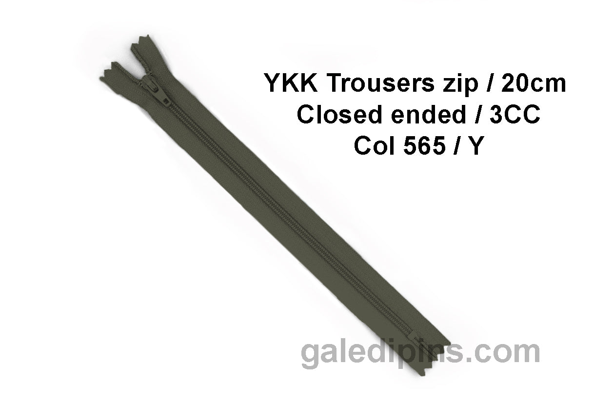 YKK Closed Ended Standard Coil 20cm Zip - SHADE CARD U to Y - Galedi Pins