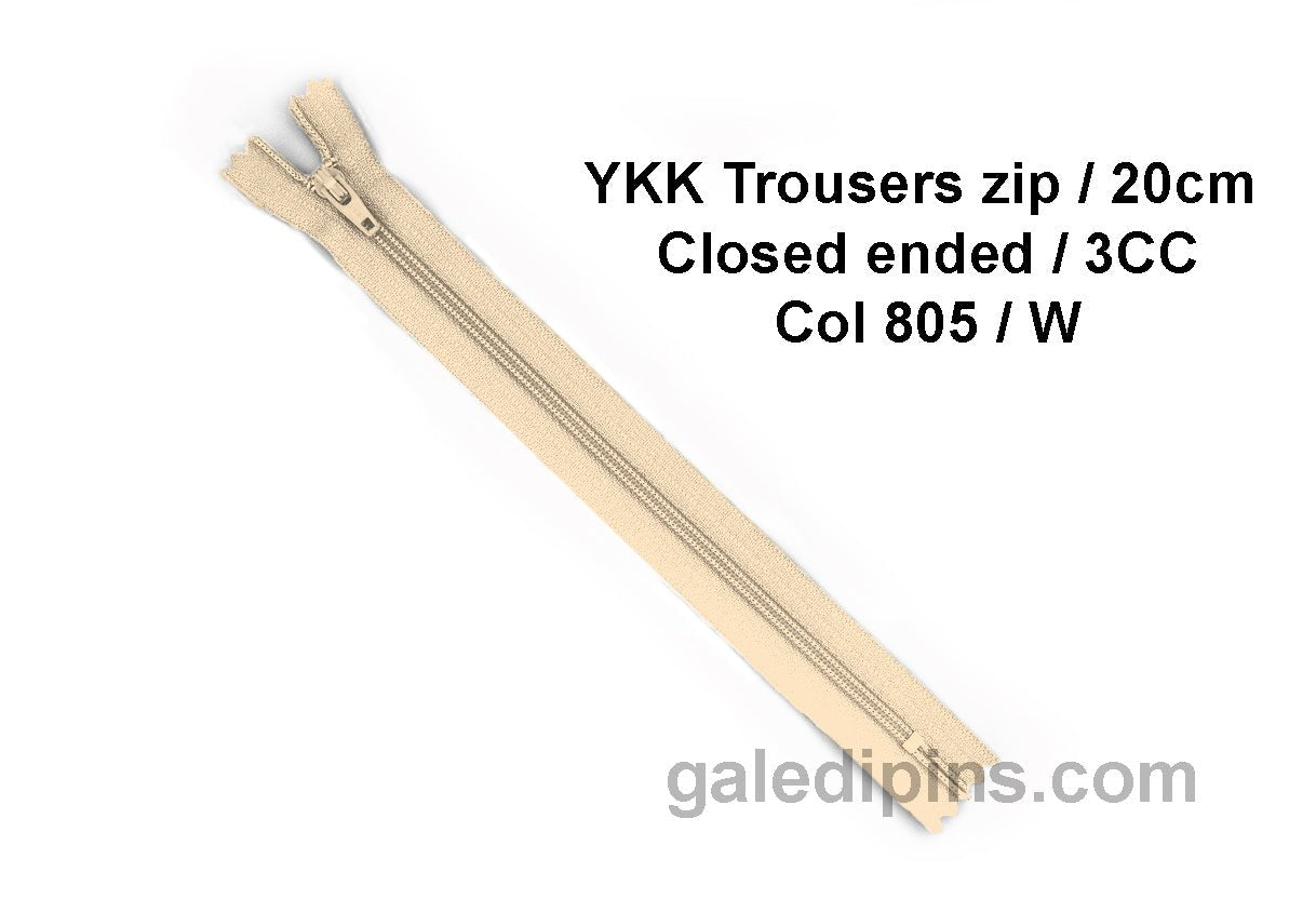 YKK Closed Ended Standard Coil 20cm Zip - SHADE CARD U to Y - Galedi Pins